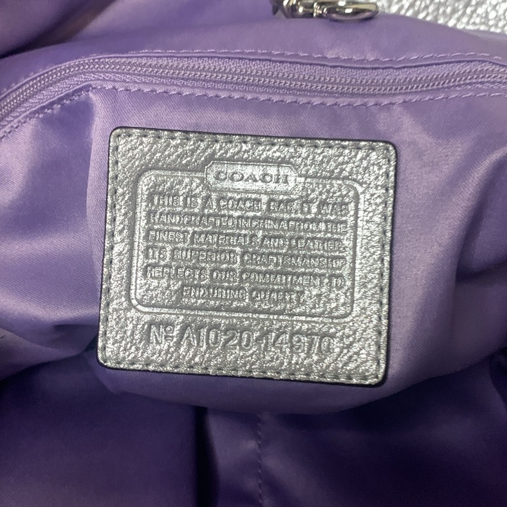 Coach silver with colorful design handbag with purple interior and creed - Picture 3 of 7